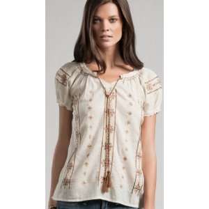 Lucky Brand Womens Safi Embroidered Peasant Top Size M