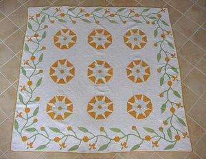 AA+ MARINERS COMPASS w VINING BORDERS ANTIQUE QUILT  