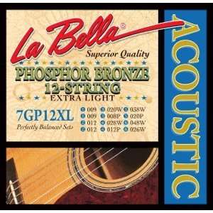 La Bella Acoustic 12 String Guitar Phosphor Bronze Extra Light, .009 