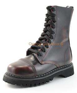 DEMONIA ROCKY 10 Womens Punk Combat Burgundy Leather Boots Shoes 