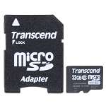 Transcend 32GB Class 2 microSDHC Memory Card w/SD Adapter TS32GUSDHC2