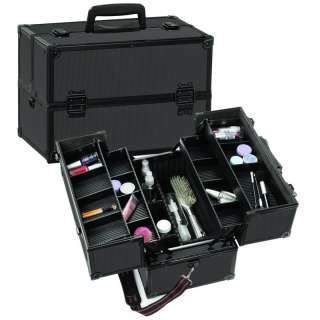 ALUMINUM MAKEUP COSMETIC TRAIN STORAGE CASE WITH TIERS AND LOCK AND 