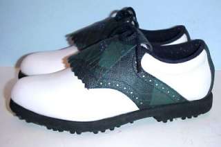 Classic Green Plaid & White Saddle Kiltie Golf Shoes