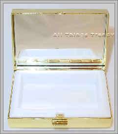 Ladies Crystal Pill Box Case w/ Swarovski Crystal   Gold Rectangle 