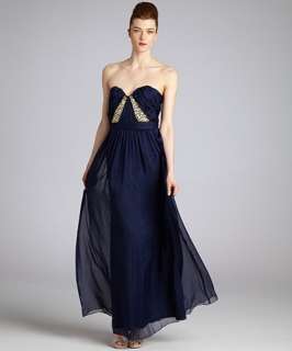 by Allen Schwartz midnight navy pleated chiffon jeweled 