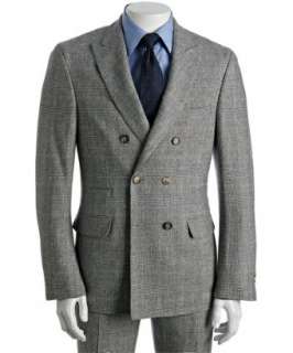 Brunello Cucinelli  grey houndstooth plaid double breasted suit with 