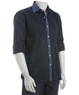 Cafe Bleu navy cotton woven Leonardo button front shirt