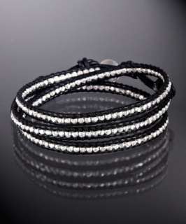 Chan Luu sterling silver beaded leather wrap bracelet   up to 
