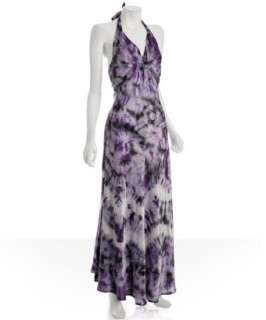 Chelsea Flower imperial purple tie dye silk halter empire maxi dress 