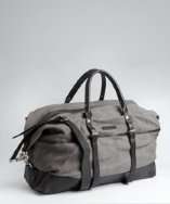 John Varvatos grey canvas and leather travel bag style# 317872302