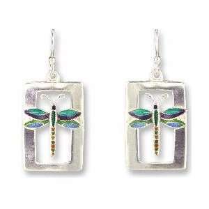    Framed Dragonfly Sterling Silver and Enamel Earrings Jewelry