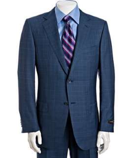 Zegna  dark blue windowpane wool silk 2 button Fit Rom suit with 