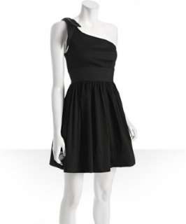 Necessary Objects black cotton sateen one shoulder bow dress   