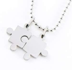 Puzzle Autism Couples Silver Stainless Steel Necklace  