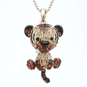   Tiger Cub Doll Movable Rhinestone Crystal Pendant Necklace NP73  