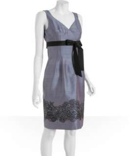 Kay Unger periwinkle shantung embroidered v neck dress   up to 