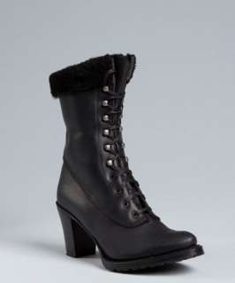 Koolaburra black leather Tessa shearling lace up boots