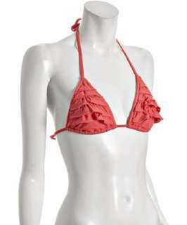 Kushcush coral nylon Ella ruffle triangle bikini top   up to 
