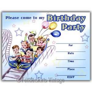   Vintage Kids Roller Coaster Birthday Party Invitations Toys & Games