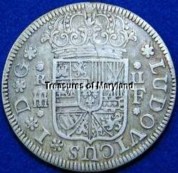 OLD SPANISH COINS 1724 LUDOVICUS 2 REALES PISTAREEN  