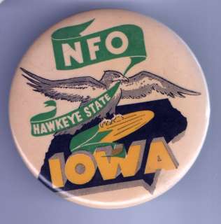 NFO Vintage pin IOWA pinback HAWKEYE State button CORN  