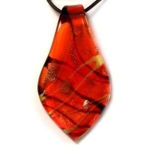   Murano art glass pendant lampwork necklace, leaf, Y45 