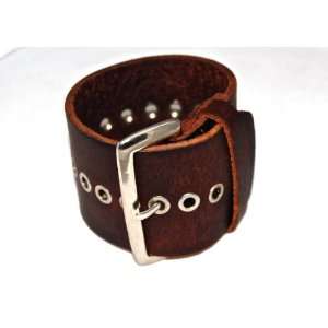  Buckled Brown Leather Cuff Bracelet 