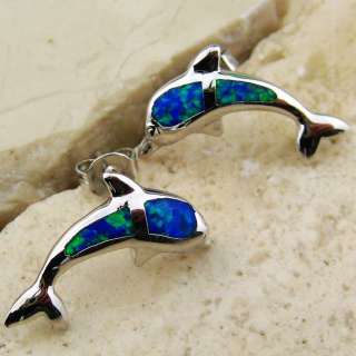 Blue Fire Opal Silver Gemstone Stud Earrings 0.8 3g  