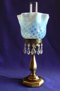 Fenton 20 Blue Opal Tulip Lamp W/Lattice Optics  