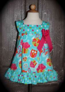 Custom Boutique Girls Owls Sweet Shop Fabric Spring Dress size 18m 