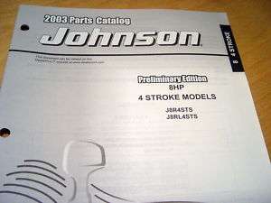 Johnson 8 HP Outboard Motor Parts Catalog Manual 2003  