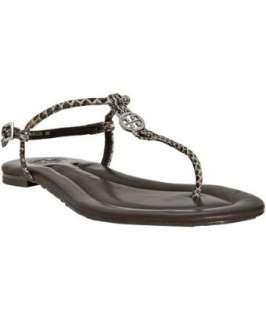 Tory Burch grey snake printed leather logo detail Emmy thong sandals 