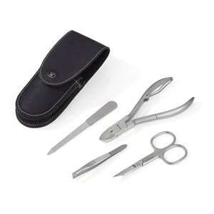 Stainless Steel Travel Manicure Set in a Black Leather Case. Made by 