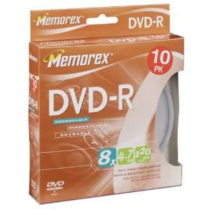  Memorex 4.7GB 8x DVD R Media (10 Pack in Jewel Cases 