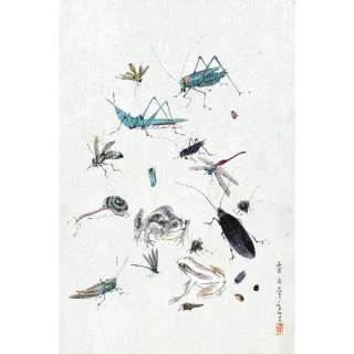 Japanese Watercolor Insects Bugs Cricket Snail Poster  