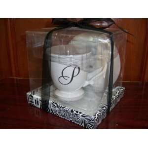  and Dessert Plate Gift Set with Initial P Great for Gift Microwave 
