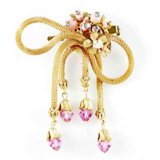 VINTAGE PINK & CRYSTAL BEAD BROOCH UNSIGNED MIRIAM HASKELL 1950’S