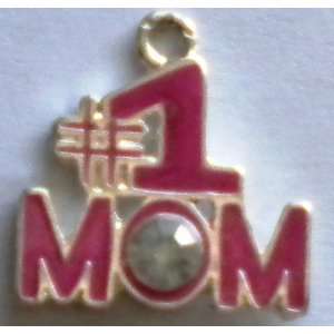   /Charms Silver Charm w//AB Rhinestone  #1 MOM 