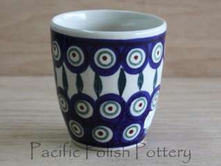 Polish Pottery Stoneware Tumbler Small Kitchen or Bathroom Cup PEACOCK 