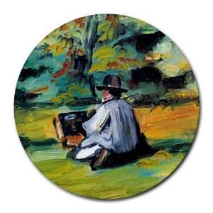 Painter at Work by Paul Cezanne Round Mouse Pad