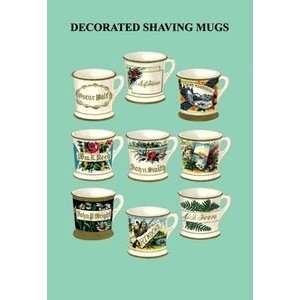 Decorated Shaving Mugs #2   12x18 Framed Print in Gold Frame (17x23 