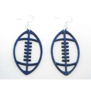  Aqua Marine Football Wooden Earrings GTJ Jewelry