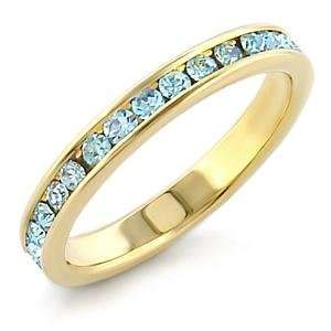    Size 7 Aqua Marine Crystal Brass Gold Plated Ring AM Jewelry