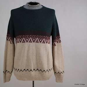 Vtg Mens 80s PURITAN Ski Sweater Wool LARGE Made in the USA  