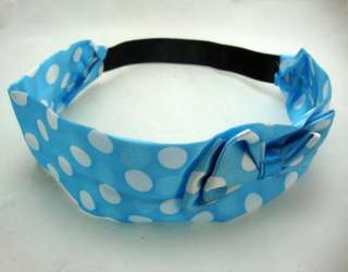 Blue Polka Dot Satin Scarf Headband  
