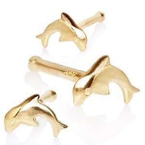  14Kt Yellow Gold Stud Nose Ring with a Dolphin   20g (0 