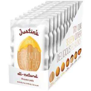 Justins Nut Butter Organic Honey Peanut Butter 10 Count Squeeze Packs 