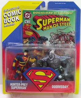 Hunter Prey SUPERMAN & DOOMSDAY Figure Set & Comic RARE  
