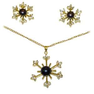   Black Pearl Blend w/ Diamond like Stones in Sunrays Jewelry Set