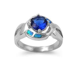  Sterling Silver Ring in Lab Opal   Blue Opal, Blue Sapphire   Ring 